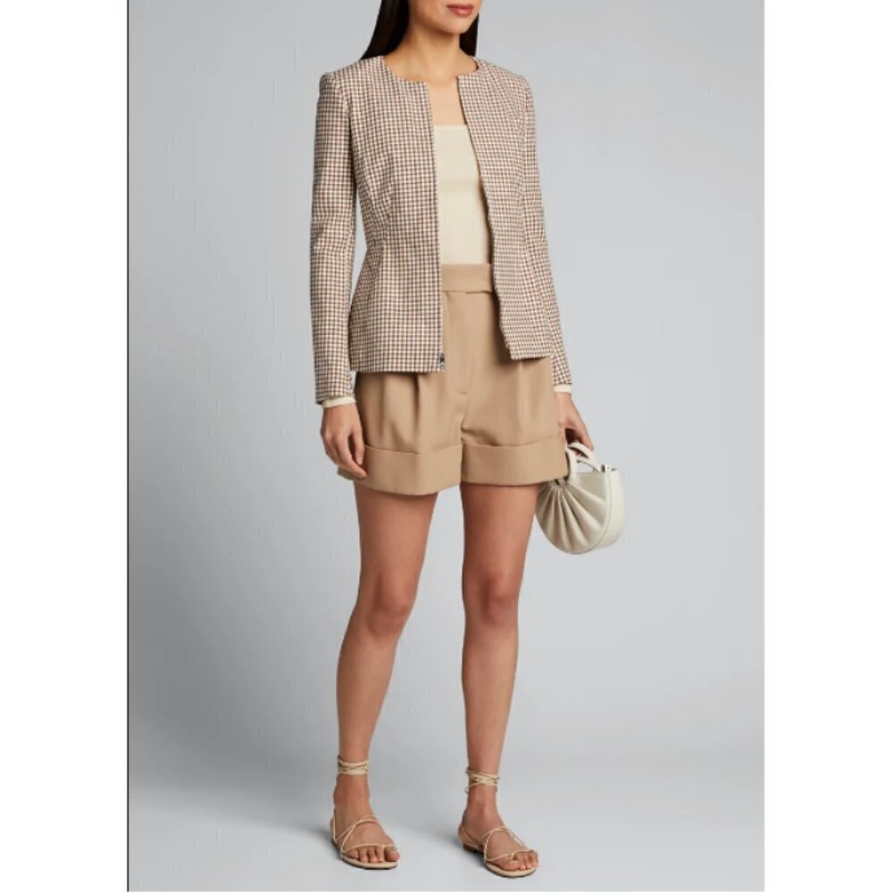 💕THEORY💕 Check Zip-Front Sculptured Jacket Grid Street Ivory Checker Print NWT